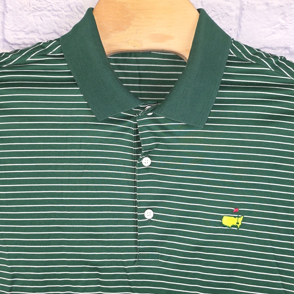 Augusta National Masters Men Green White Striped Pima Cotton Golf Polo Large
